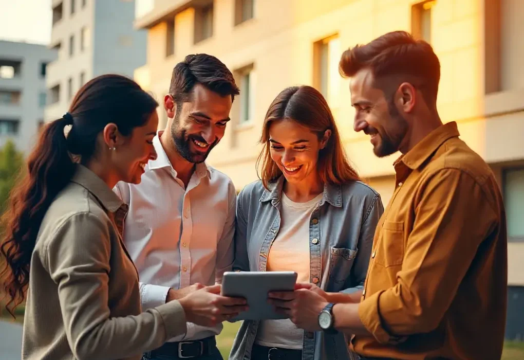 Real Estate Investing: 5 Ways to Get Started in 2025 Beginner investors learning five ways to get started in real estate in 2025, with modern apartments, technology icons, and rising property value charts in the background.