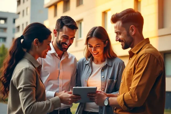 Real Estate Investing: 5 Ways to Get Started in 2025 Beginner investors learning five ways to get started in real estate in 2025, with modern apartments, technology icons, and rising property value charts in the background.
