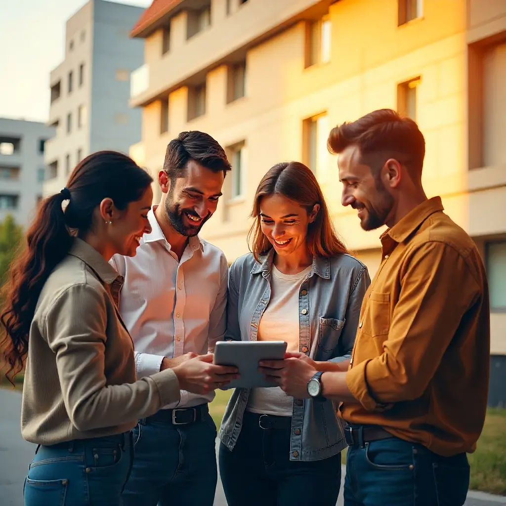 Real Estate Investing: 5 Ways to Get Started in 2025 1 Beginner investors learning five ways to get started in real estate in 2025, with modern apartments, technology icons, and rising property value charts in the background.
